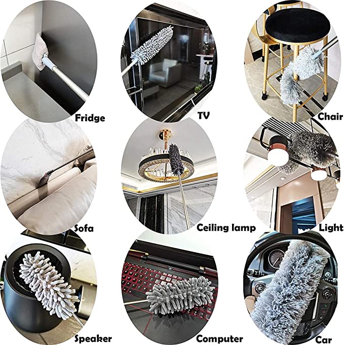 Feather Duster 100inch Bold Extension Telescopic Pole, Bendable & Washable Microfiber Dusters
